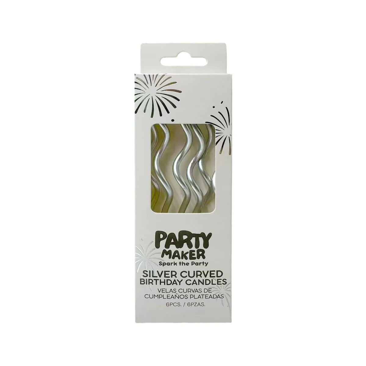 Metallic Silver Curved Candles 6 Pack