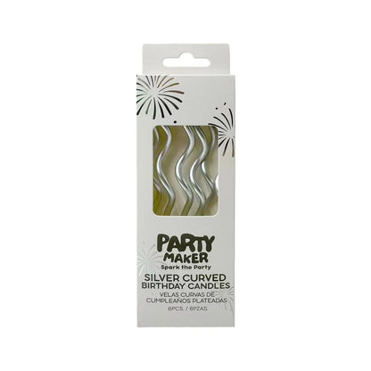 Metallic Silver Curved Candles 6 Pack