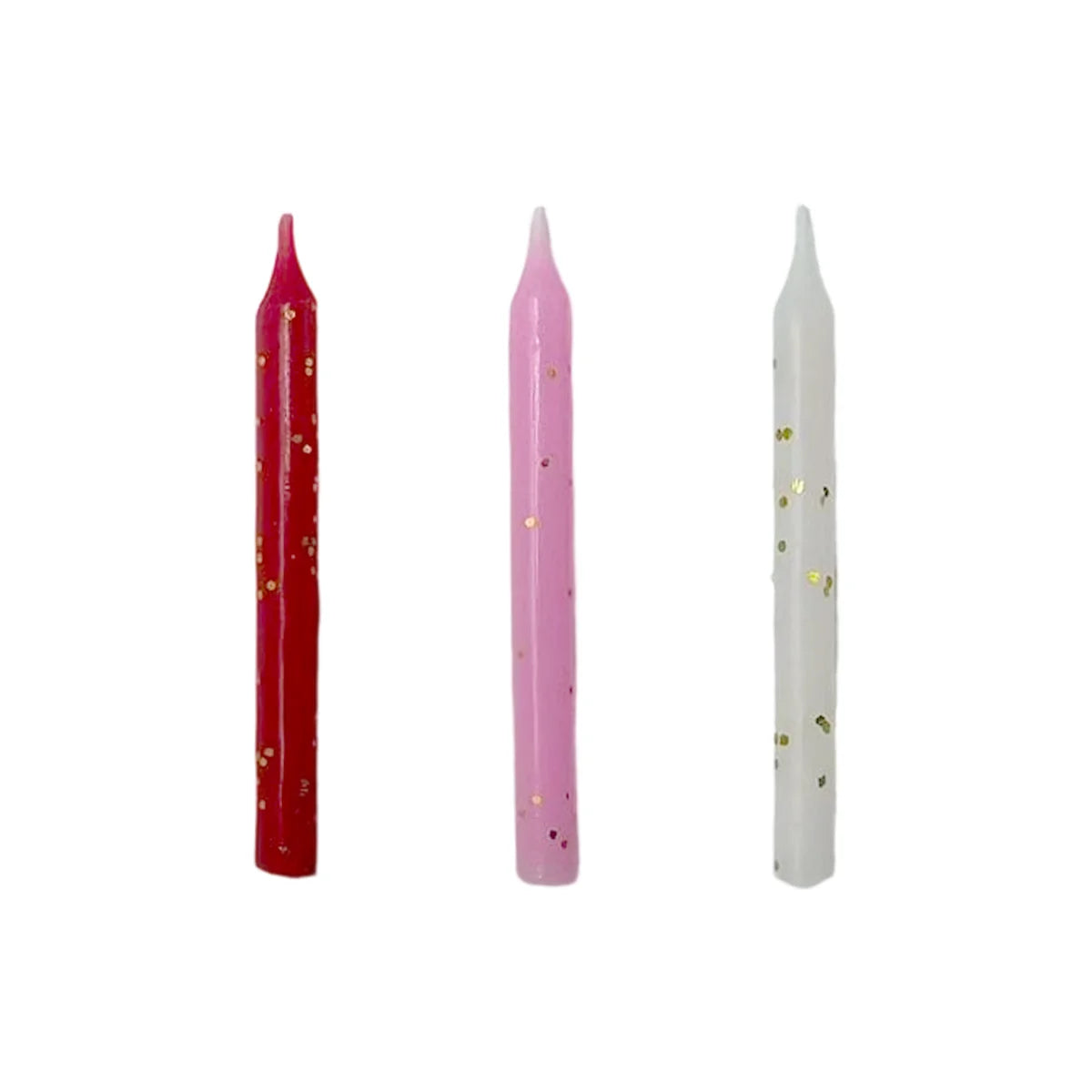Red / Pink / White Glitter Party Candles - 12 Pack