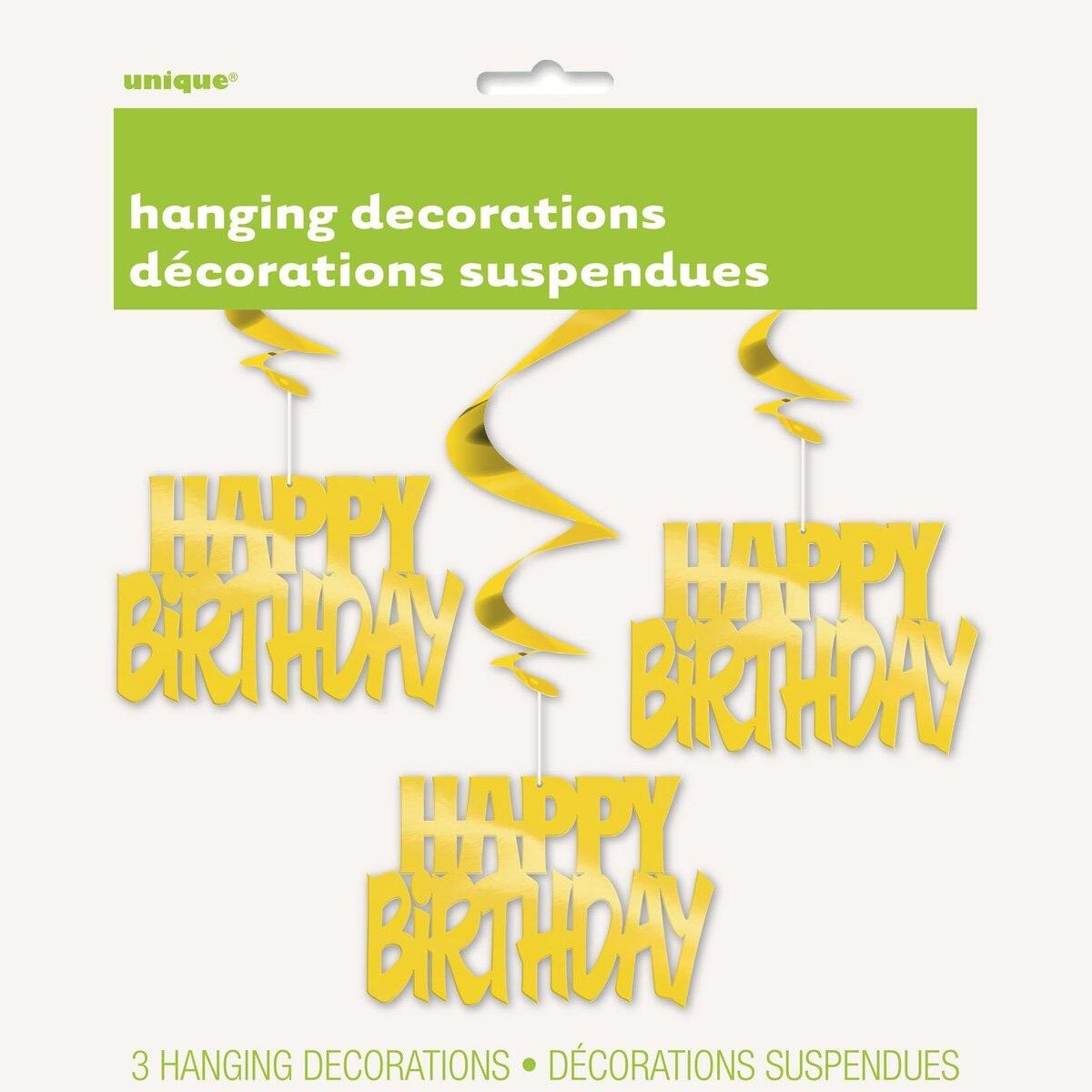 Hanging Swirls 3pk - Gold Happy Birthday