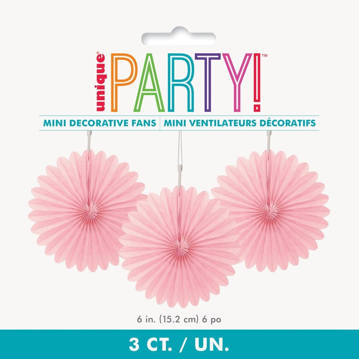 Decorative Fans 15cm 3pk -L/Pink