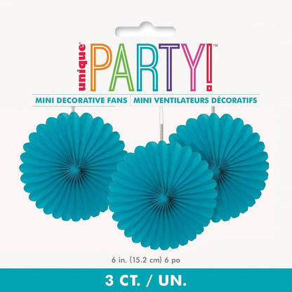 Decorative Fans 15cm 3pk -C/Teal