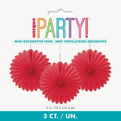 Decorative Fans 15cm 3pk - Red