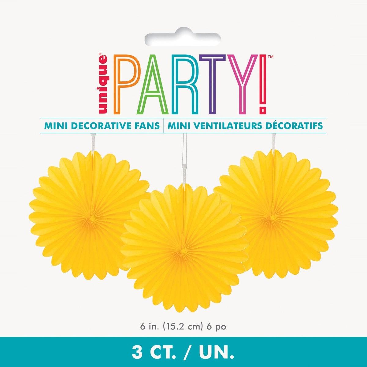 Decorative Fans 15cm 3pk -Yellow