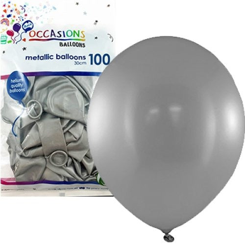 Metallic 30cm Latex Balloons 100pk - Silver image 0