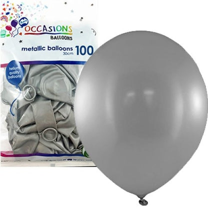 Metallic 30cm Latex Balloons 100pk - Silver image 0