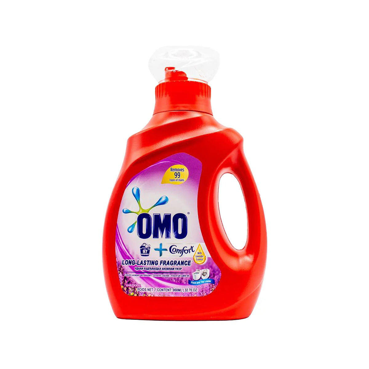 OMO 968mL LIQUID LAUNDRY DETERGENT LONG LASTING FRAGRANCE + COMFORT WITH LAVENDER ESSENCE