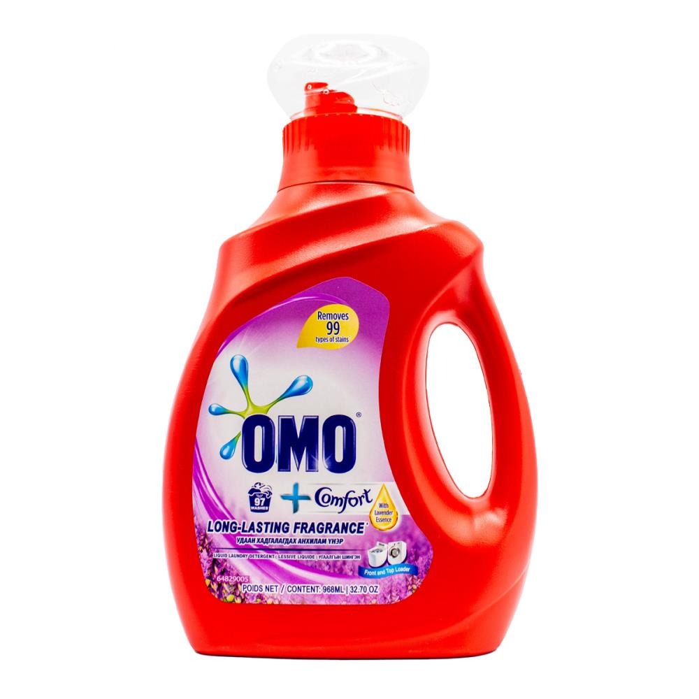 OMO 968mL LIQUID LAUNDRY DETERGENT LONG LASTING FRAGRANCE + COMFORT WITH LAVENDER ESSENCE