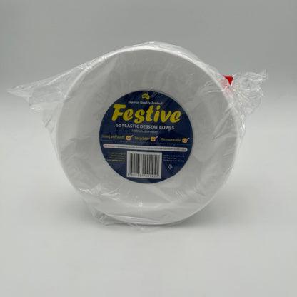 50 Pk White Plastic Dessert Bowls (180mm) image 0