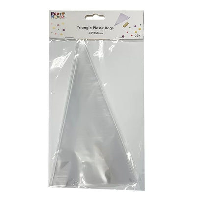 Triangle Plastic Bags With Gold Tie 25pk 13X25cm