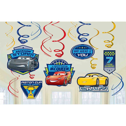 12 Cars 3 Hanging Spiral Decorations