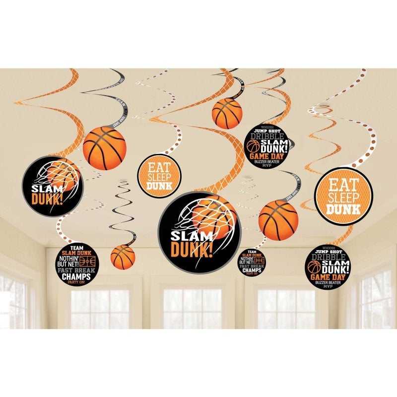 Nothin' But Net Basketball Spiral Hanging Decorations 12pk