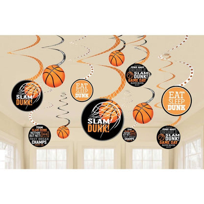 Nothin' But Net Basketball Spiral Hanging Decorations 12pk