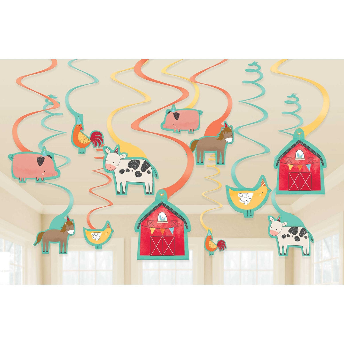 12 Barnyard Birthday Hanging Spiral Decorations