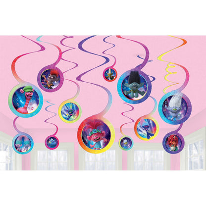 12 Trolls World Tour Hanging Spiral Decorations
