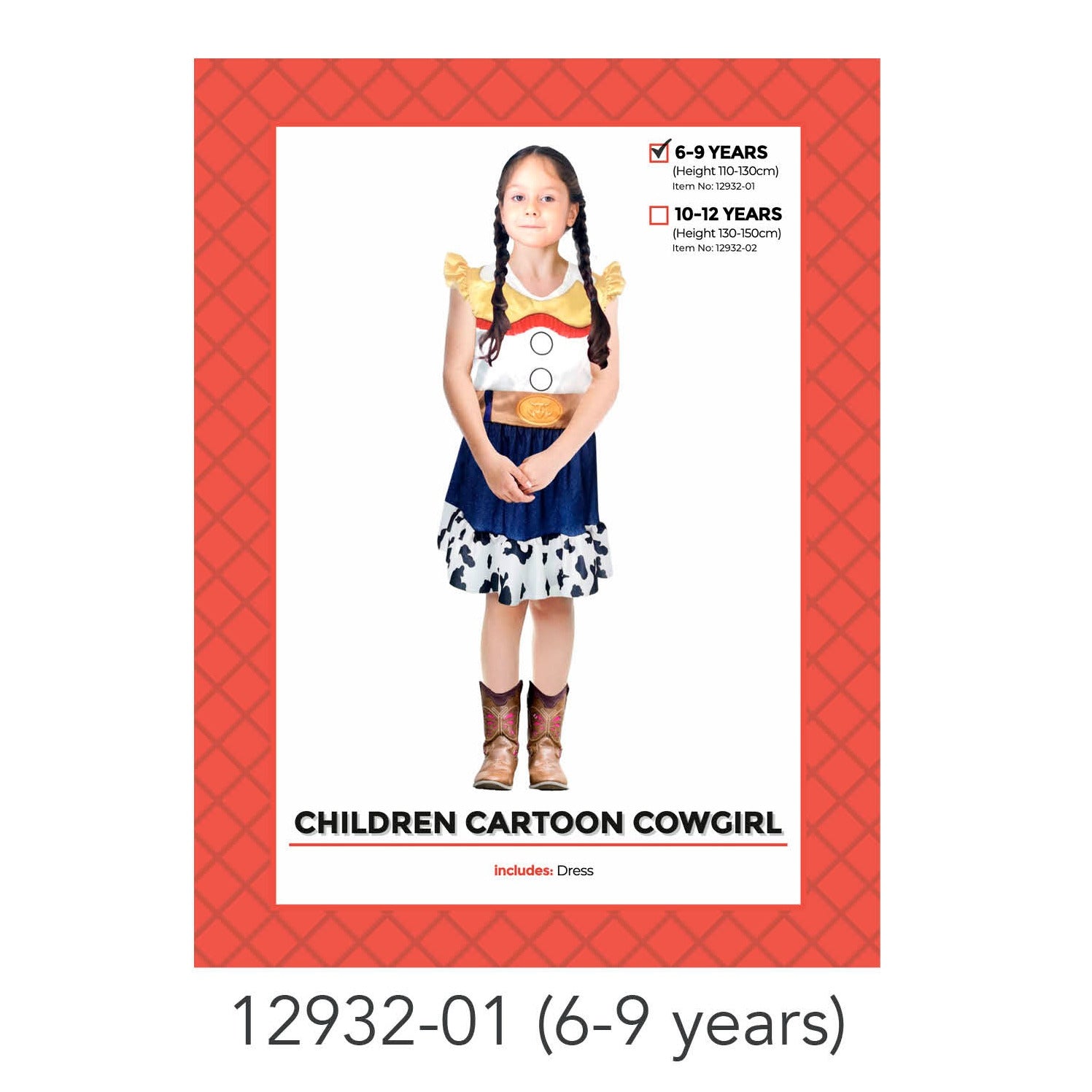 Children Cartoon Cowgirl Costume 6-9 Yrs image 0