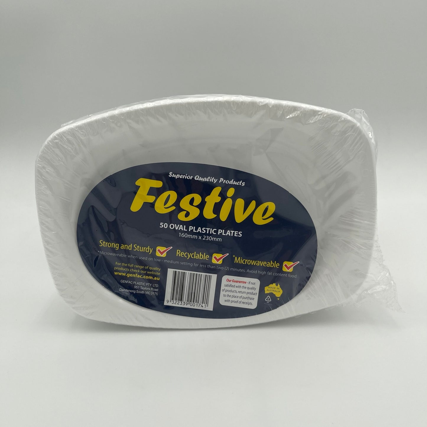 50 Pk White Oval Plastic Plates (160x230mm) image 0