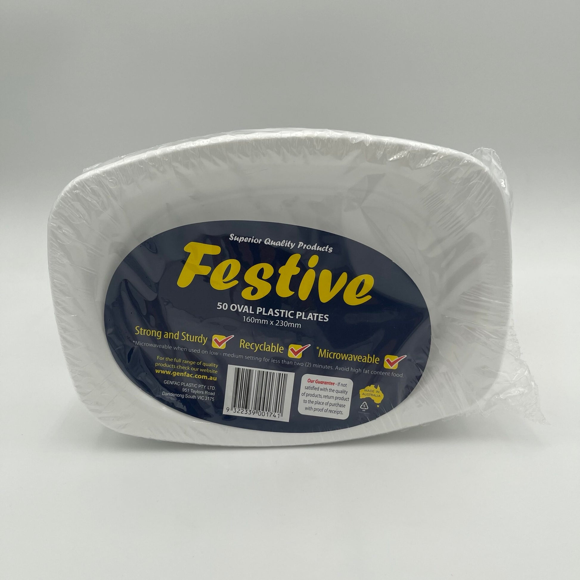 50 Pk White Oval Plastic Plates (160x230mm) image 0