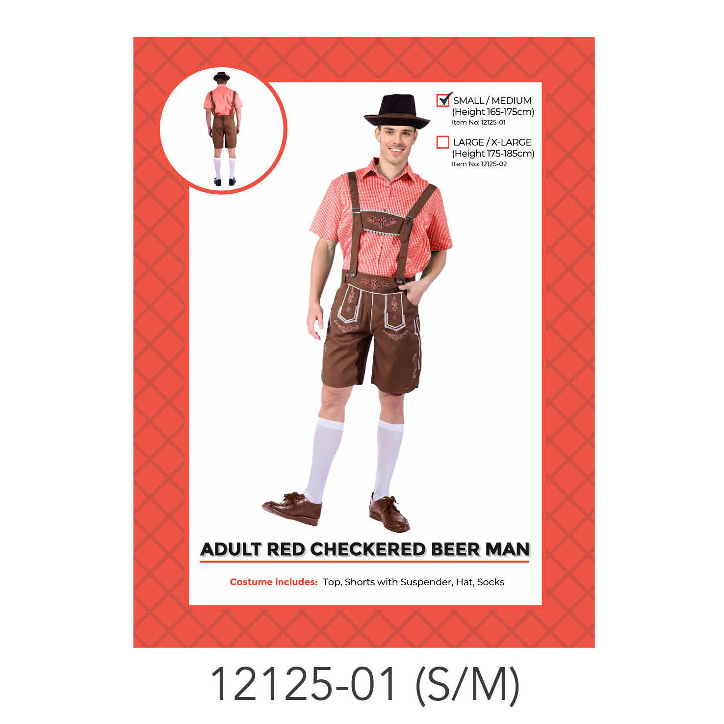 Adult Beer Man Costume (red checkered) S/M image 0