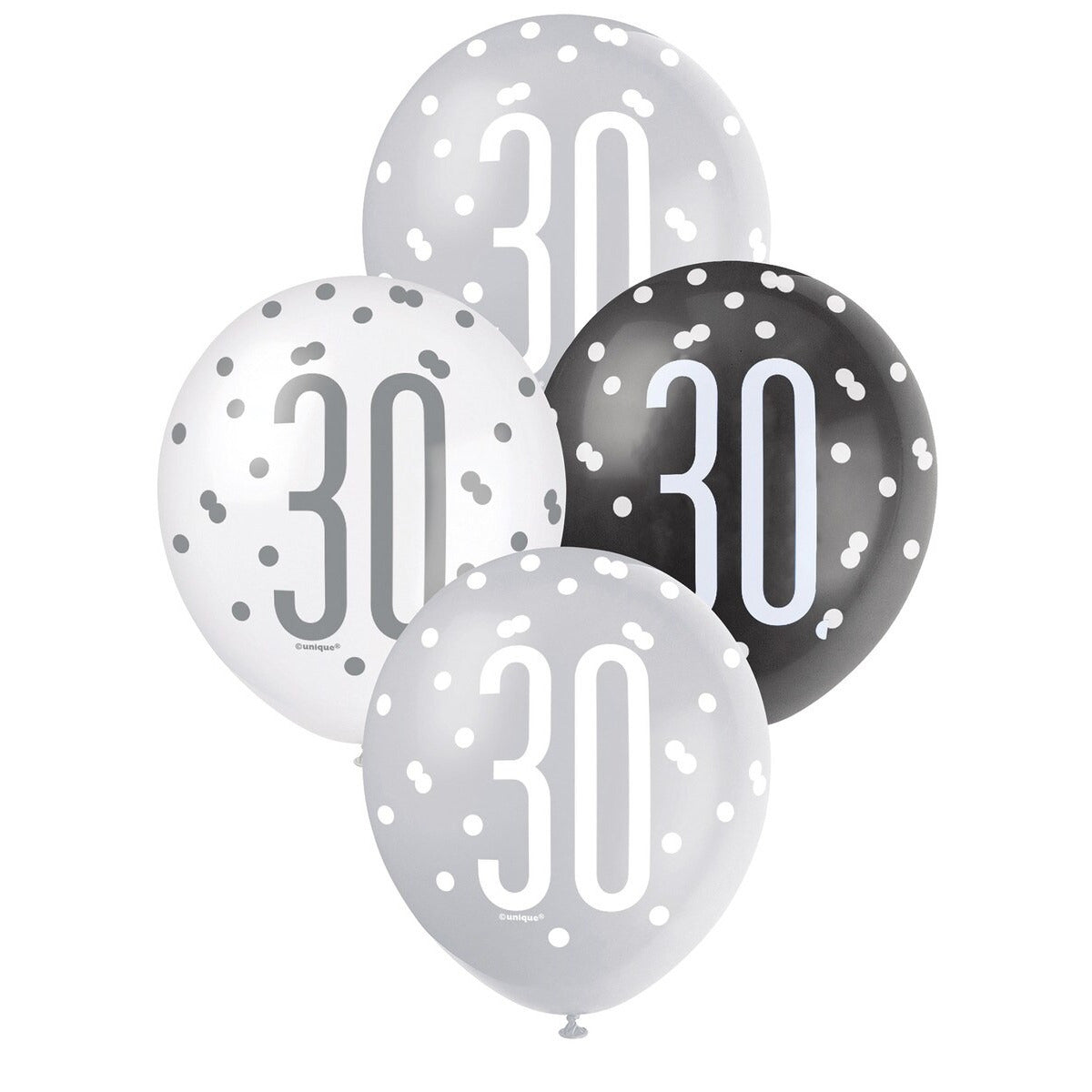 Black, Silver & White Assorted 30cm Latex Balloons - 30 image 0