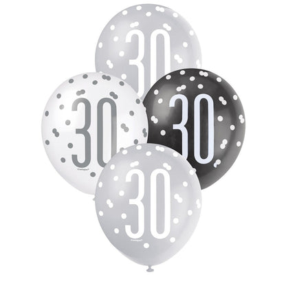 Black, Silver & White Assorted 30cm Latex Balloons - 30 image 0