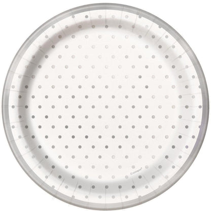 Silver Foil Dots 17cm 8pk Paper Plates