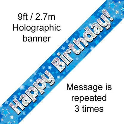 BLUE HOLOGRAPHIC BIRTHDAY BANNER 2.7M image 0