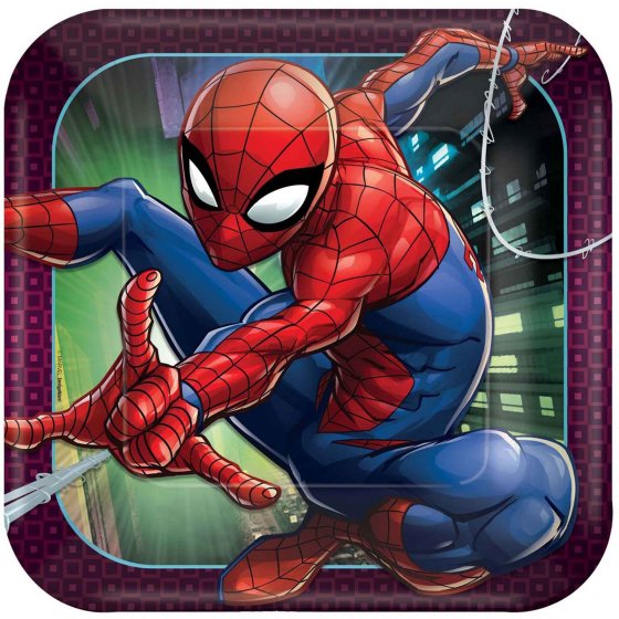 8 Spiderman Webbed Wonder 9in/23cm Square Paper Plates image 0