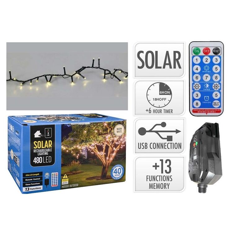 Premium Solar String 480LED W/White 22M image 0