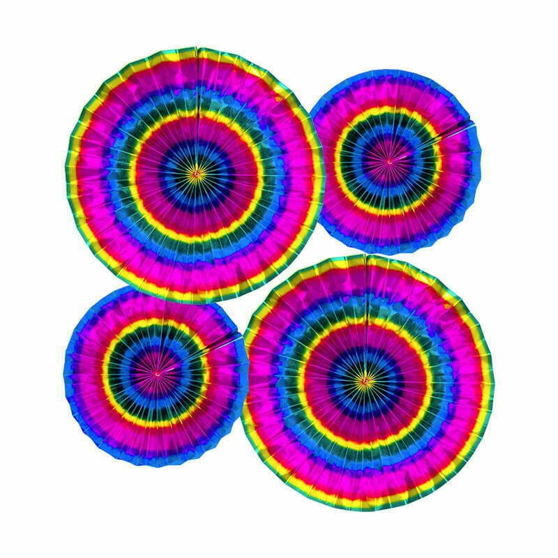 4 Rainbow Foil Paper Fan Set image 0