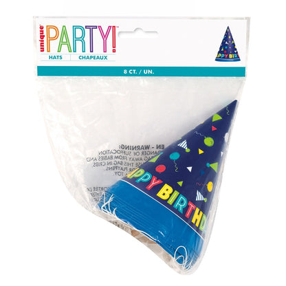 8 PEPPY HAPPY BDAY PARTY HATS image 0