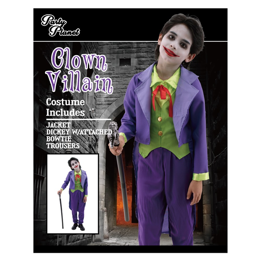 Boys Clown Villain Kids Costume XLarge (H: 140cm W: 62cm) image 0