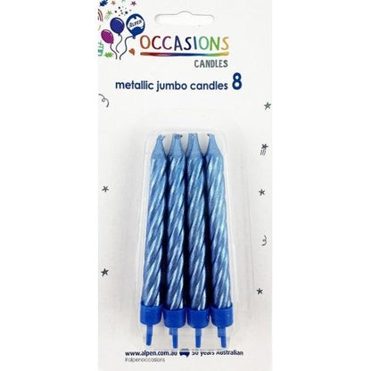 CANDLE JUMBO METALLIC BLUE 8 WITH HOLDERS image 0