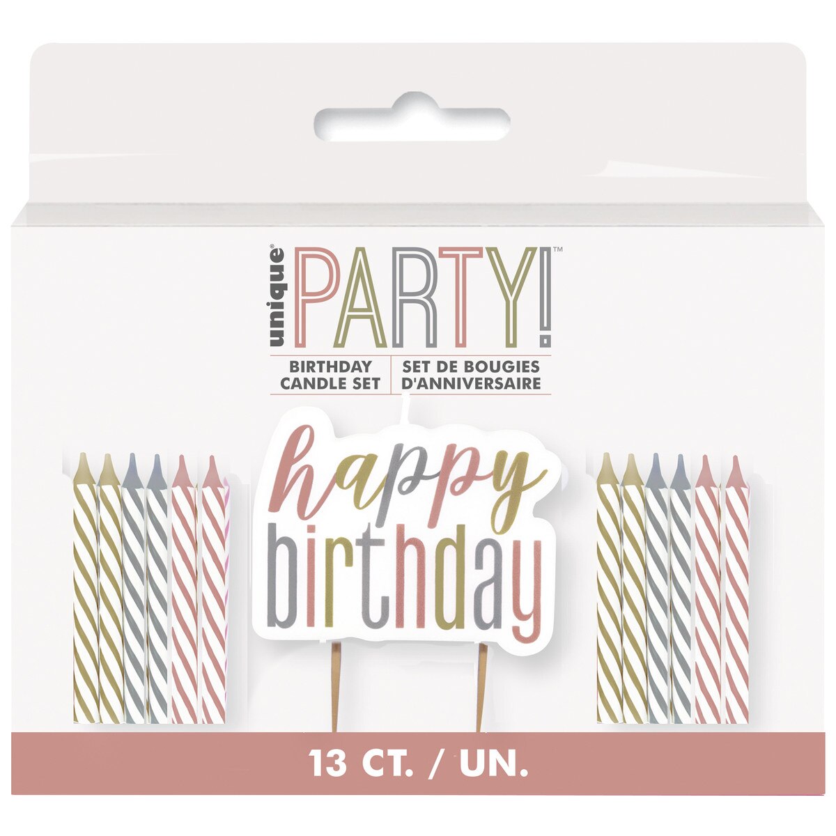 1 Happy Birthday Candle And 12 Spiral Candles - Rose Gold