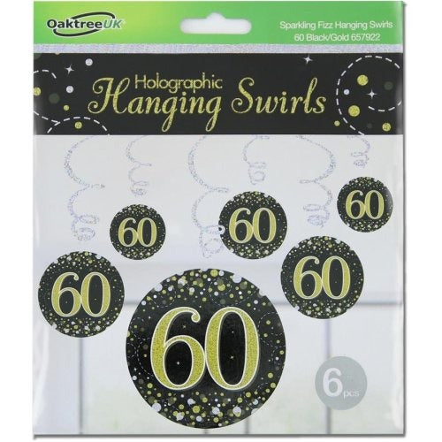 Sparkling Fizz Black & Gold Hanging Swirl #60 Pk6 image 0