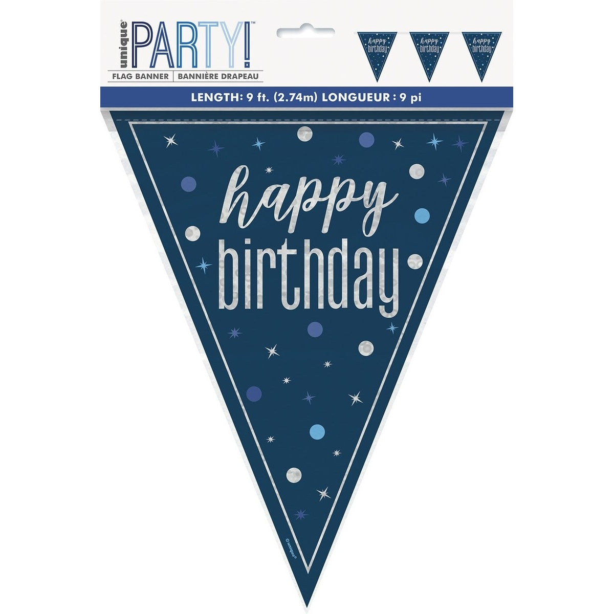 Glitz Blue Happy Birthday Banner 9 Ft