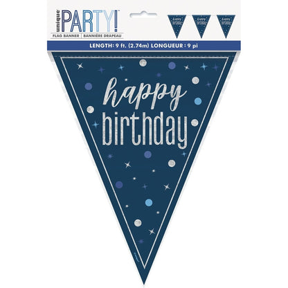 Glitz Blue Happy Birthday Banner 9 Ft