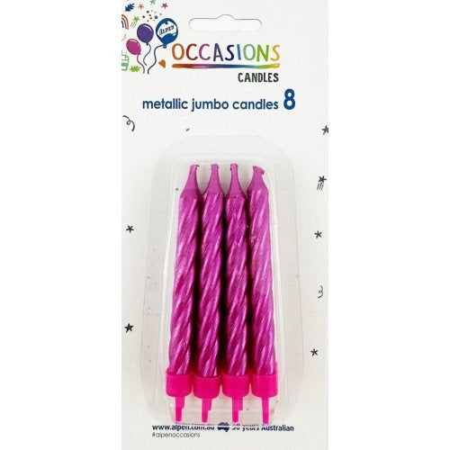 CANDLE JUMBO METALLIC PINK 8 WITH HOLDERS image 0