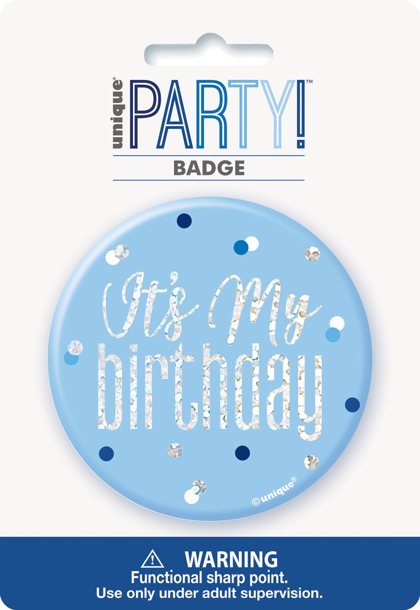 Blue Glitz 3In Badge-Birthday