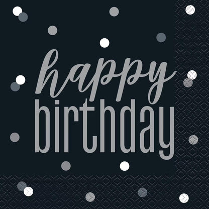 Black Happy B'Day 16 Lunch Napkins