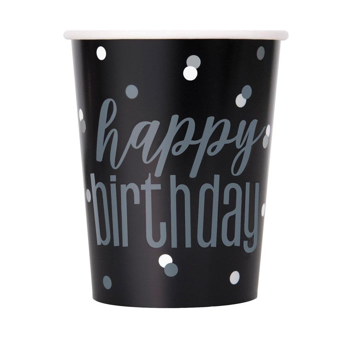 Black Happy B'Day 266ml 8pk Paper Cups