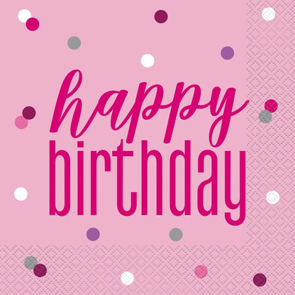 Pink Happy Birthday 16 Lunch Napkins