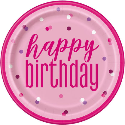 Pink Happy Birthday 23Cm Plates