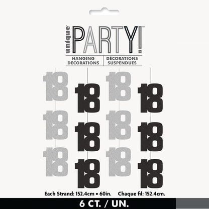 Glitz Black & Silver 6pk Hanging Decorations 1.5m #18