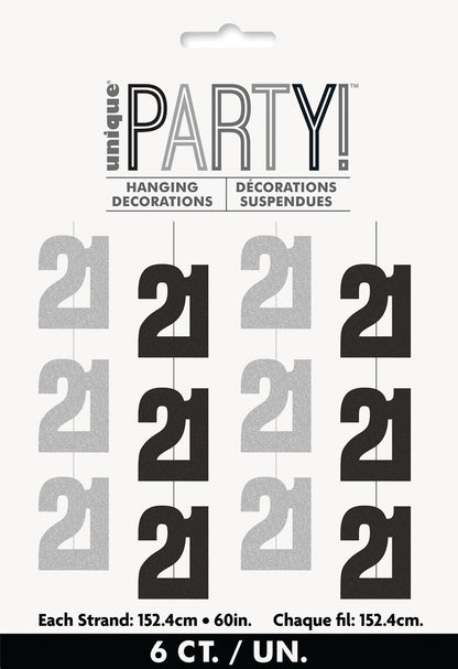 Glitz Black & Silver 6 Hanging Decorations 1.5m (5') - 21