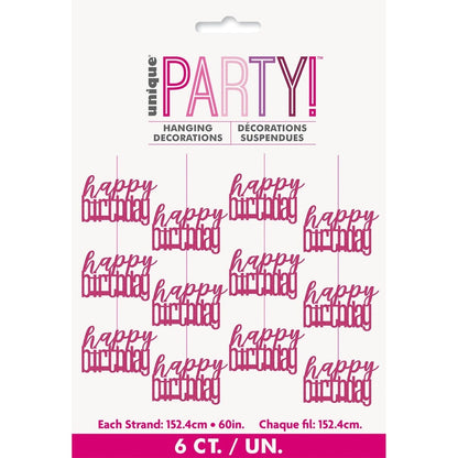 Hanging Decoration Happy Birthday Pink