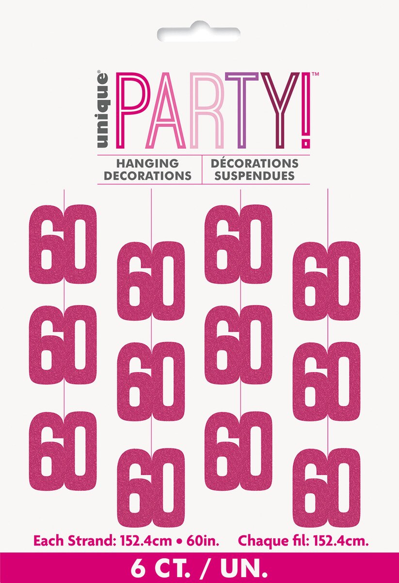 Glitz Pink 6 Hanging Decorations 1.5m (5') - 60