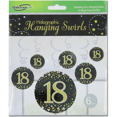 Sparkling Fizz Black & Gold Hanging Swirl #18 Pk6 image 0