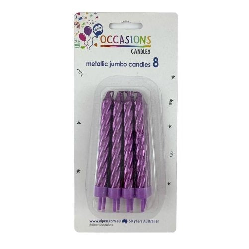 CANDLE JUMBO METALLIC PURPLE 8 WITH HOLDERS image 0