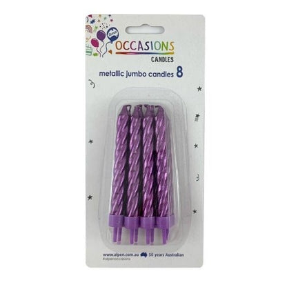 CANDLE JUMBO METALLIC PURPLE 8 WITH HOLDERS image 0